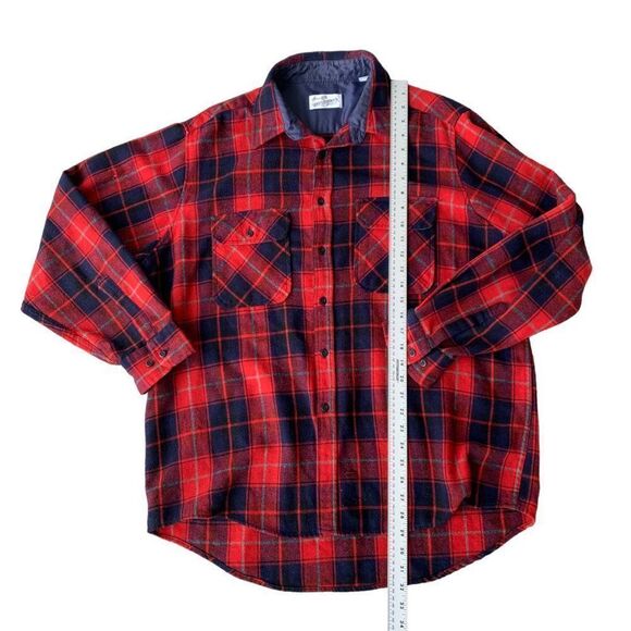 Vintage Sears Roebuck & Co Wool Blend Long Sleeve Red / Navy Blue Plaid Men's XX - Picture 4 of 6